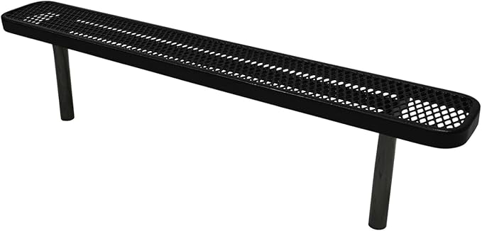 COATEDOUTDOORFURNITURE Coated Outdoor Furniture Heavy-Duty Outdoor Bench Thermoplastic Coated, Expanded Metal, Commercial-Grade Seating, Made in America (Inground Without Back, 6 Ft, Textured Black)