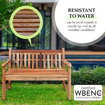 EcoDecors Hampstead 51 inch Heath Outdoor Bench Teak Wood Garden Bench for Patio with Armrests and Backrest for Indoor - Photo 7