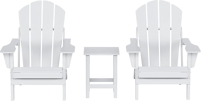 WO WESTIN OUTDOOR HDPE Laguna 3PC Outdoor Poly Adirondack Chair Set with Side Table, White