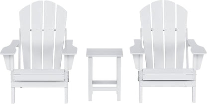 WO WESTIN OUTDOOR HDPE Laguna 3PC Outdoor Poly Adirondack Chair Set with Side Table, White