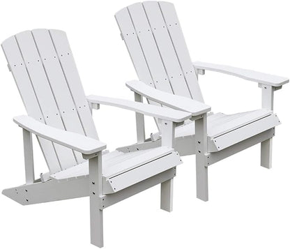 White Outdoor Loungers Set of 2 Adirondack Patio Chair Set for Deck Outside Pool Garden