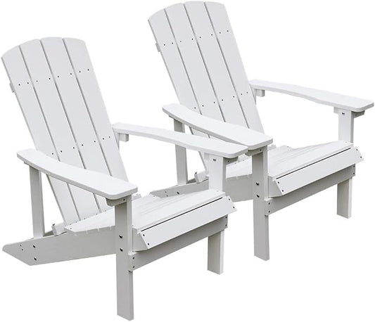 White Outdoor Loungers Set of 2 Adirondack Patio Chair Set for Deck Outside Pool Garden