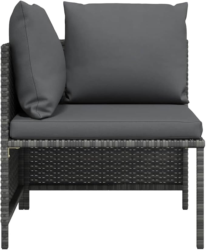 vidaXL - Gray Poly Rattan Sectional Corner Sofa with Cushions | Versatile Outdoor Garden Furniture | Highly Durable & Weather-Resistant | Comfortable Seating