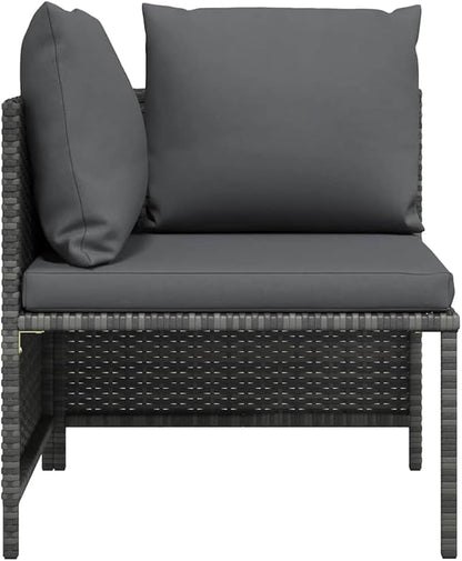 vidaXL - Gray Poly Rattan Sectional Corner Sofa with Cushions | Versatile Outdoor Garden Furniture | Highly Durable & Weather-Resistant | Comfortable Seating