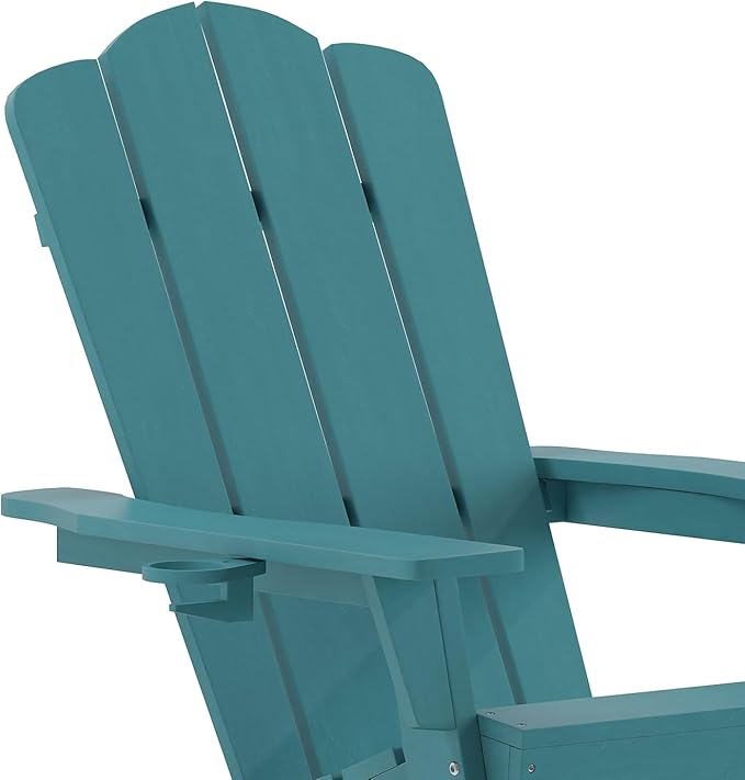 Flash Furniture Newport Adirondack Chairs with Cup Holders, Weather Resistant Poly Resin Adirondack Chairs, Set of 2 - Photo 6