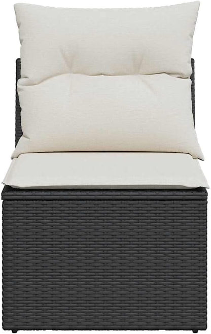 Armless Garden Chair Black Cream White with Under-Seat Storage, Sturdy Poly Rattan Weather Resistant Outdoor Furniture for Patio Lounge, Modular Design Comfortable Seating