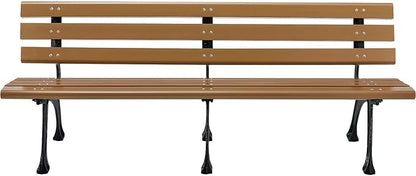 Global Industrial 6'L Outdoor Park Bench with Backrest, Recylced Plastic Slats, Wrought Iron Frame, 1985 lbs Capacity, Tan, Surface Mount, Easy Assembly