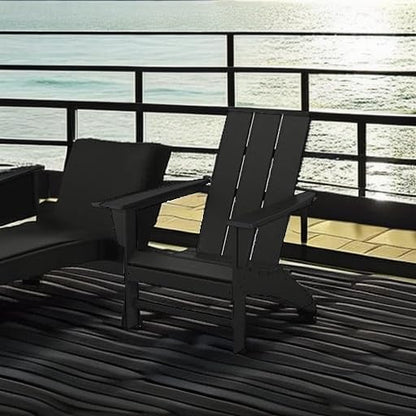 POLYWOOD Modern Adirondack Chair – All-Weather Outdoor Lawn Adirondack Chairs – HDPE, Fade-Resistant & Durable Outdoor Furniture – For Patio, Deck & Fire Pit Chairs – Black