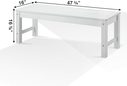 Psilvam Outdoor Bench, Two Person Poly Lumber Porch Bench, Weatherproof Garden Bench That Never Rot and Fade, All-Weather Patio Bench Suit for Garden, Porch, and Park (White)