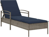 Outdoor Chaise Lounge with Cushion, 24.8 x 78.7 x 31.9 Gray PE Rattan Adjustable Poolside Sun Lounger for Patio, Balcony - Photo 1
