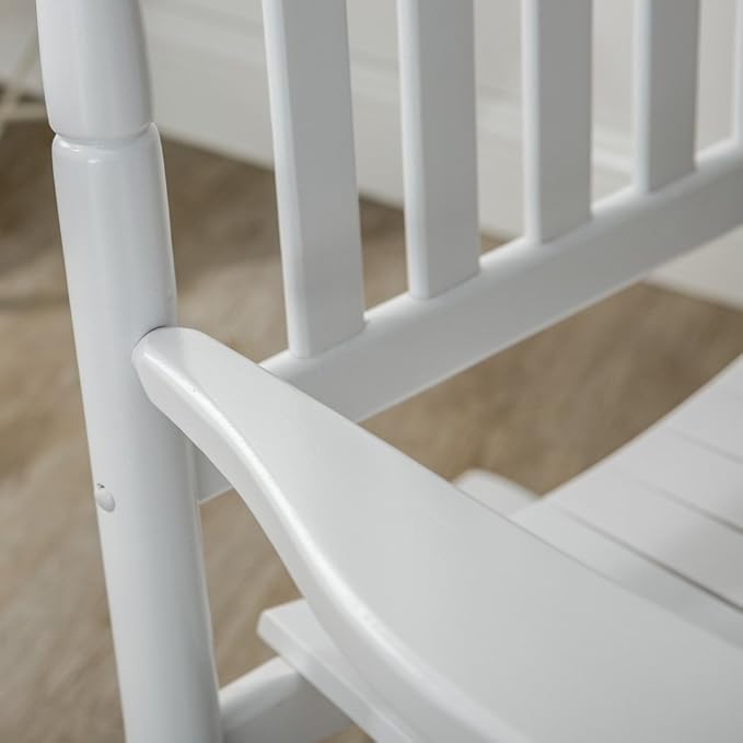 Outdoor Wooden Rocking Chair for Patio and Porch - Traditional Indoor Outside Furniture Rocker for Lawn, Backyard and Garden, White
