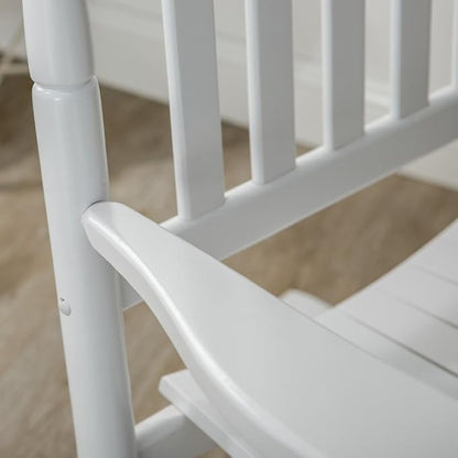 Outdoor Wooden Rocking Chair for Patio and Porch - Traditional Indoor Outside Furniture Rocker for Lawn, Backyard and Garden, White