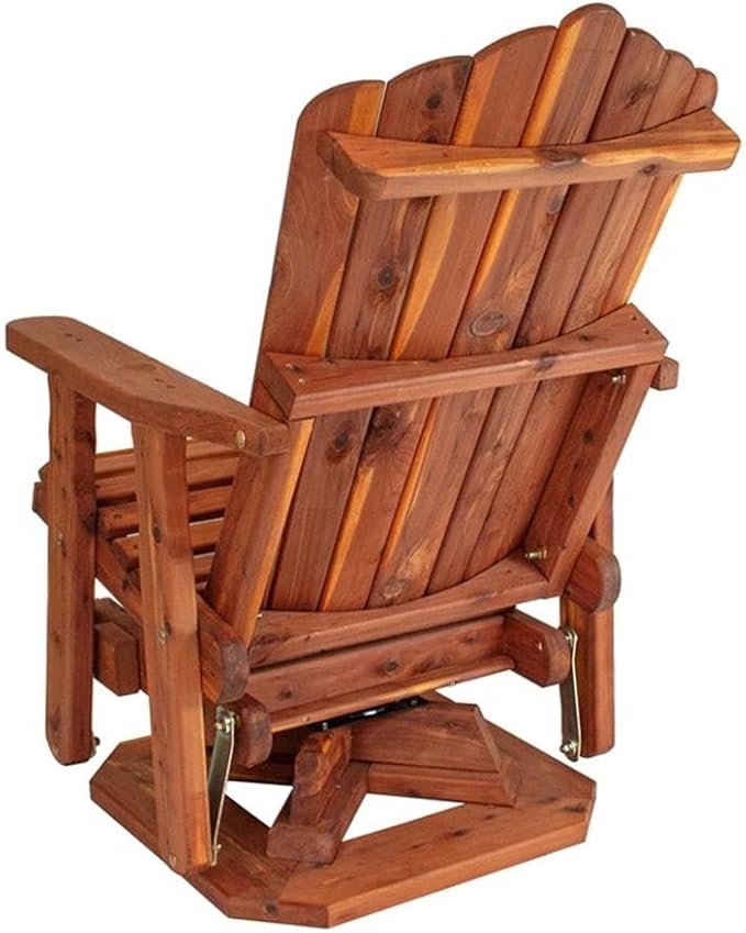 Pemberly Row 23" Solid Wood Cedar Adirondack Swivel Glider, Brown Finish, Handcrafted Outdoor Chair, Fan-Back Tall Support, Smooth Glide and Swivel Motion, Oil-Sealed for Porch, Patio or Backyard Use
