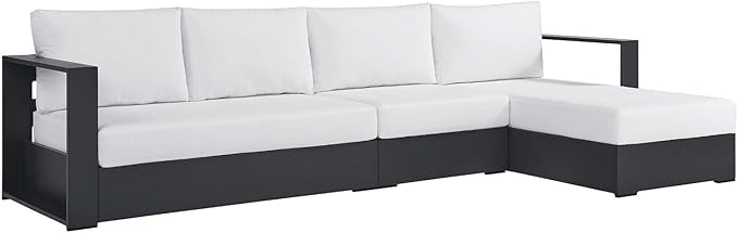 Modway Tahoe Modular Aluminum 3-Piece Outdoor Patio Furniture Gray White, Right-Facing Sectional Sofa Set with Weather-Resistant Cushions, Ideal for Deck, Backyard, Poolside