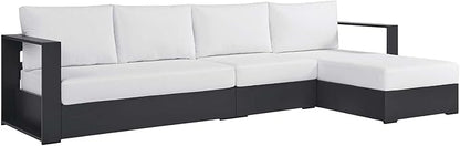 Modway Tahoe Modular Aluminum 3-Piece Outdoor Patio Furniture Gray White, Right-Facing Sectional Sofa Set with Weather-Resistant Cushions, Ideal for Deck, Backyard, Poolside