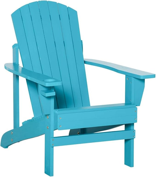Folding Adirondack Chair, Weather Resistant Outdoor Patio Chair with Cup Holder for Lawn, Backyard, Poolside(Blue)
