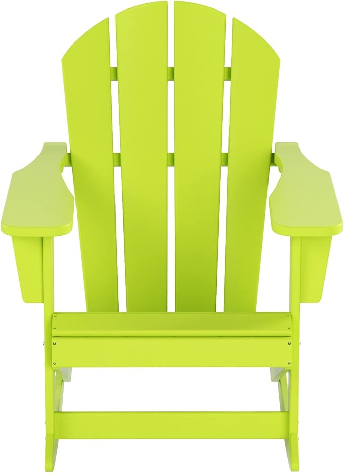 WO WESTIN OUTDOOR HDPE Laguna Outdoor Rocking Poly Adirondack Chair with Side Table 3-Piece Set, Lime