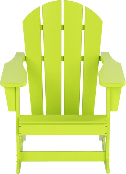 WO WESTIN OUTDOOR HDPE Laguna Outdoor Rocking Poly Adirondack Chair with Side Table 3-Piece Set, Lime