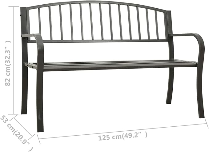 Garden Bench 125 cm Grey Steel - Outdoor Metal Bench, Outdoor Bench with Exquisite Back, Ergonomic Armrests and Wide Seat, Garden Bench, Balcony and Yard
