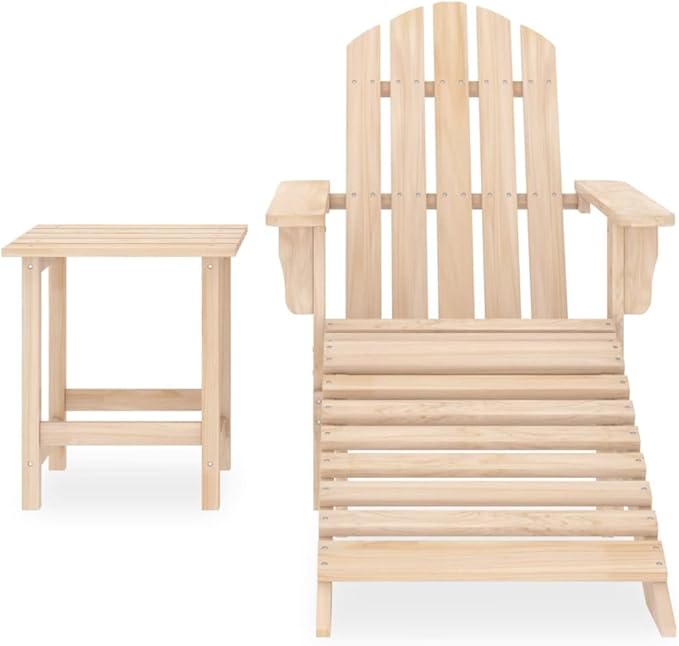 Solid Fir Wood Adirondack Chair Set with Ottoman and Side Table Outdoor Patio Furniture for Garden Balcony Porch - Photo 2