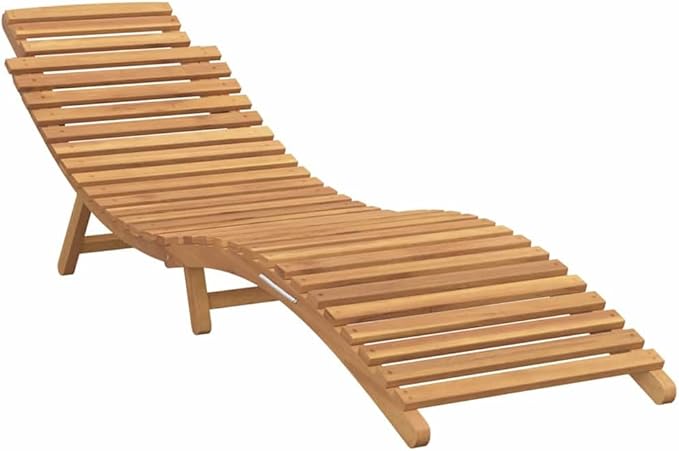 Folding Sun Lounger 2 Pcs Set with Side Table, Solid Teak Wood Outdoor Chaise Lounge Chair - Photo 5