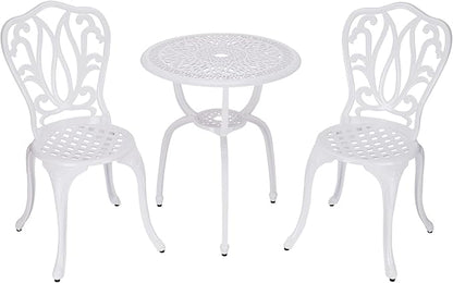 3 Piece Bistro Set,Outdoor Patio Set,Anti-Rust Cast Aluminum Bistro Table Set for Park Yard Front Porch Furniture(New White)…