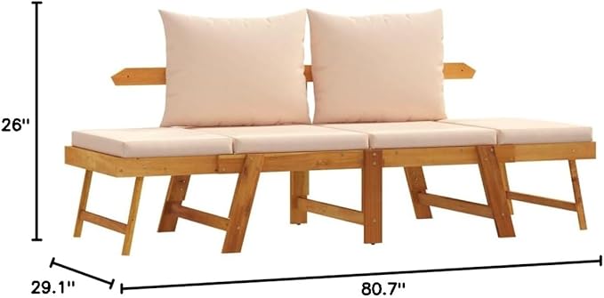 Garden Bench Acacia Wood with Beige Cushions Park Bench Patio for Outdoor Courtyard - Photo 2