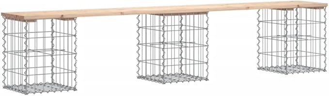 Solid Pine Wood Garden Bench with Chic Gabion Base for Outdoor Seating - Photo 3