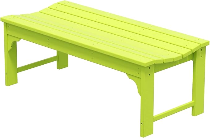 WO Home Furniture Outdoor 46" Backless HDPE Adirondack Bench, Poly Lumber Seat for Patio, Backyard, Balcony, All Weather Resistant with UV Protection, Lime