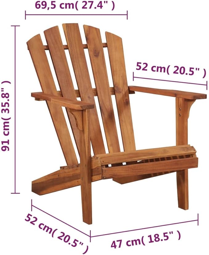 Brown Solid Acacia Wood Standard Durable Garden Adirondack Chair with Ergonomic Backrest for Patio Balcony Outdoor - Photo 2