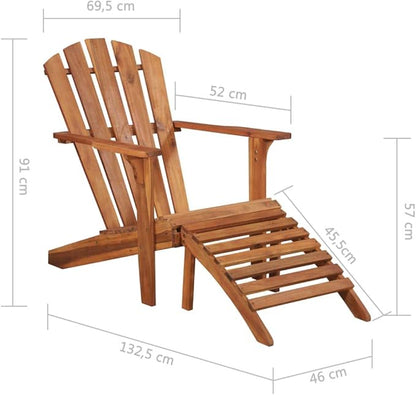 Solid Acacia Wood Adirondack Chair with Footrest Brown Outdoor Lounge Chair for Patio Poolside Deck Lawn Comfortable Reclining Chaise Lounge Furniture
