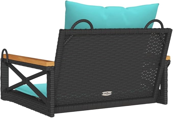 Garden Bench Deck Bench Swing Bench with Cushions Black 24.8"x24.4"x15.7" Poly Rattan - Photo 6