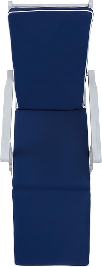 SAFAVIEH Outdoor Collection Palmdale Grey Solid Wood/Navy Cushion Chaise Lounge Chair (PAT7015B)