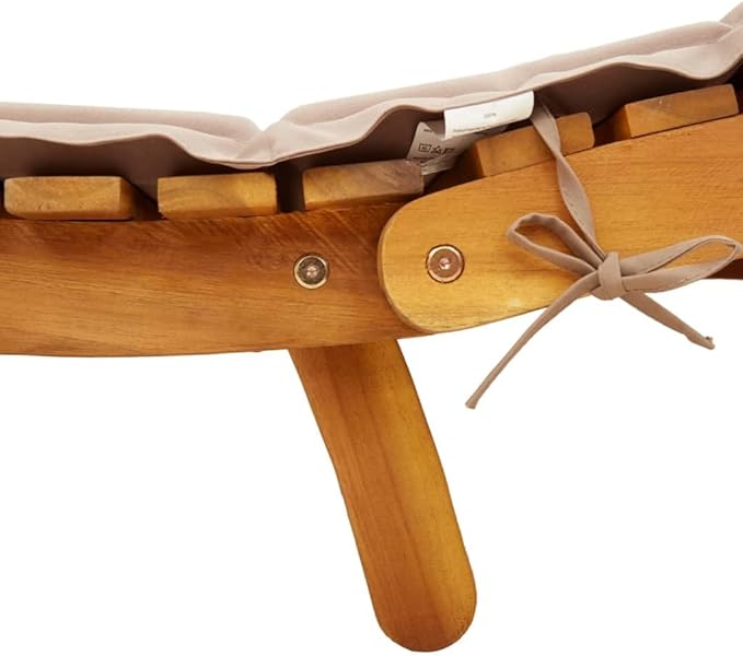 Solid Acacia Wood Sun Lounger, Taupe Patio Chaise Lounge Chair for Poolside and Garden - Photo 8