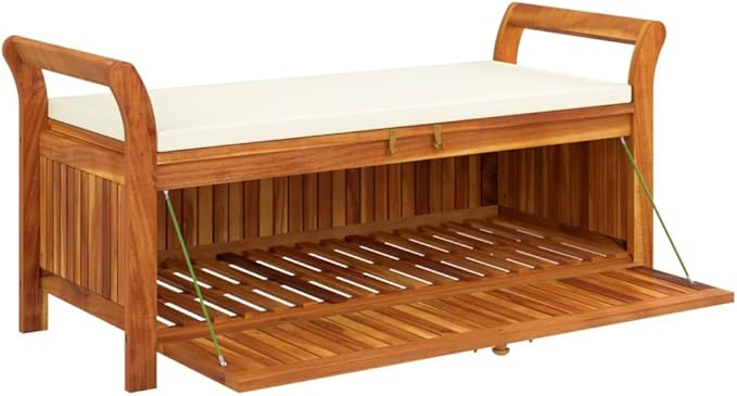 Patio Storage Bench with Cushion Wooden Storage Chair Wooden Garden Bench Porch Bench Patio Bench Outdoor Bench for Outdoor porches, lawns, Balconies and backyards. 49.6" Solid Wood Acacia