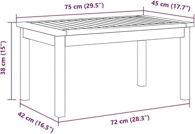Brown Solid Acacia Wood Coffee Table for Garden and Terrace, Durable Outdoor Furniture Set with Minimalist Design, Sturdy Rectangular Tabletop and Post Legs, Weather