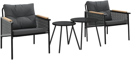 Outdoor Balcony Furniture Set, 2-Piece Patio Chairs with Cushions, Modern Metal Bistro Set for Backyard, Garden, Terrace, Black Powder-Coated Steel