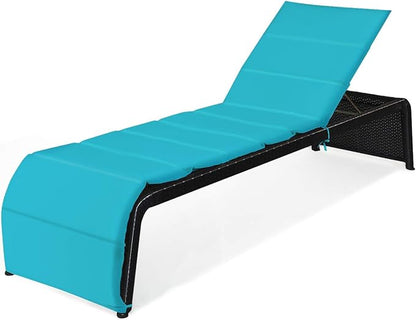 Tangkula Outdoor Chaise Lounge Chair, 5-Position Adjustable Rattan Recliner Chair w/Cushioned Seating and Adjustable Feet, Multifunctional Couch Furniture for Garden, Patio, Poolside (1, Turquoise)