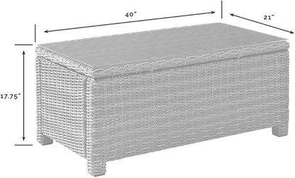Pemberly Row 40" Wicker Patio Coffee Table, Tempered Glass Top, Gray Resin All-Weather Wicker, Powder-Coated Steel Frame, Rectangular Outdoor Table for Garden, Deck, or Patio Use