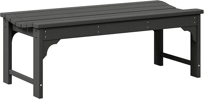WO Home Furniture Outdoor 46" Backless HDPE Adirondack Bench, Poly Lumber Seat for Patio, Backyard, Balcony, All Weather Resistant with UV Protection, Gray