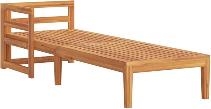 Solid Acacia Wood Patio Sun Lounger with Cushion, Durable Outdoor Garden Sunbed for Leisure, Adjustable Armrest Design, Weather-Resistant Hardwood Furniture