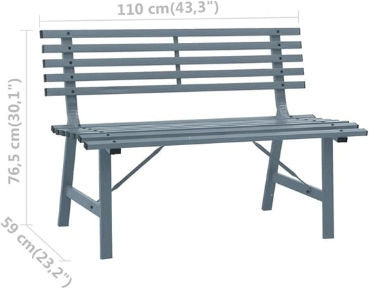 Vintage Style Garden Bench Grey Powder-Coated Steel Medium Outdoor Bench for Two Adults, Heavy-Duty Construction Weather-Resistant Patio Furniture
