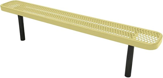 COATEDOUTDOORFURNITURE Heavy-Duty Outdoor Bench Thermoplastic Coated, Expanded Metal, Commercial-Grade Seating, Made in America (Inground Without Back, 6 Ft, Textured Sandstone)