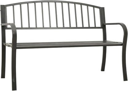 Patio Bench, Outdoor Bench, with Curved Metal Armrests, Garden Bench for Patio, Garden, Yard, Lawn,49.2" Steel Gray
