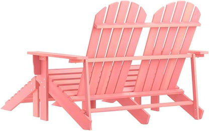 Pink 2-Seater Adirondack Outdoor Patio Chair with Detachable Ottomans, Solid Fir Wood 58.1 x 47 x 35.2 in, Ergonomic Garden Lounge Seat for Balcony, Poolside & Lawn