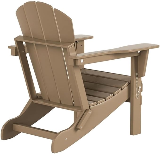 Costaelm Outdoor Folding Chair, Outdoor Seating Folding Firepit Chairs, All Weather Poly Adirondack Chair for Deck Backyard Garden Lawn Pool Patio, Weathered Wood