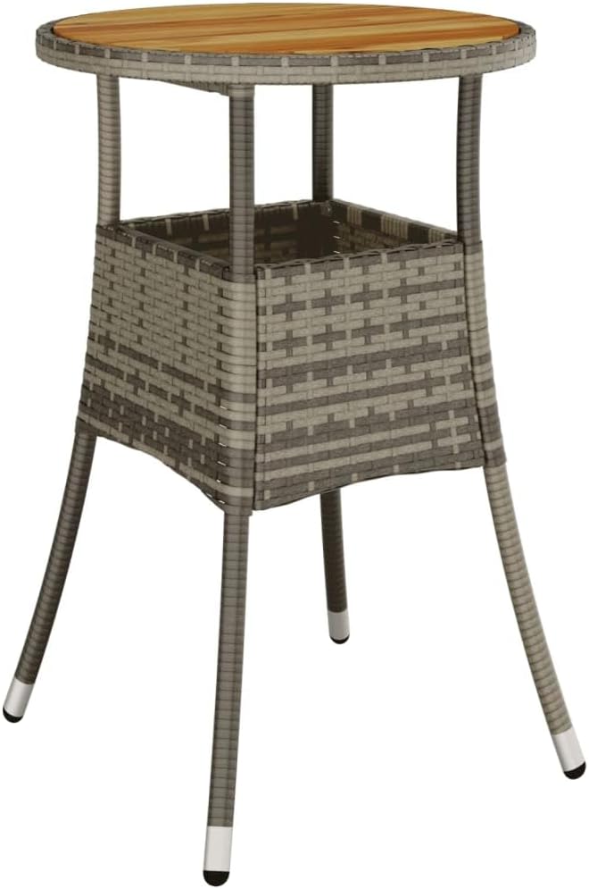 Garden Table with Grey Poly Rattan Round Top and Solid Acacia Wood Base - Photo 3