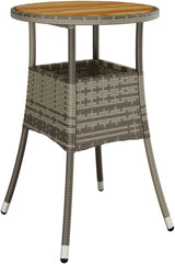 Garden Table with Grey Poly Rattan Round Top and Solid Acacia Wood Base - Photo 3