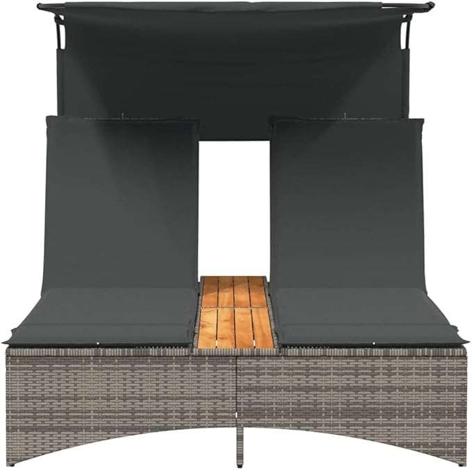 Gray Canopy Double Sun Lounger 31.3" x 21.1" x 21.7" Outdoor Patio Chaise Lounge for Pool Garden Balcony Lounge Chair - Photo 5