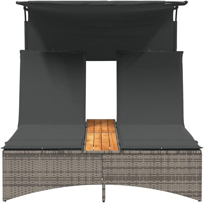 Gray Canopy Double Sun Lounger 31.3" x 21.1" x 21.7" Outdoor Patio Chaise Lounge for Pool Garden Balcony Lounge Chair with Adjustable Backrest UV Shade for Two People